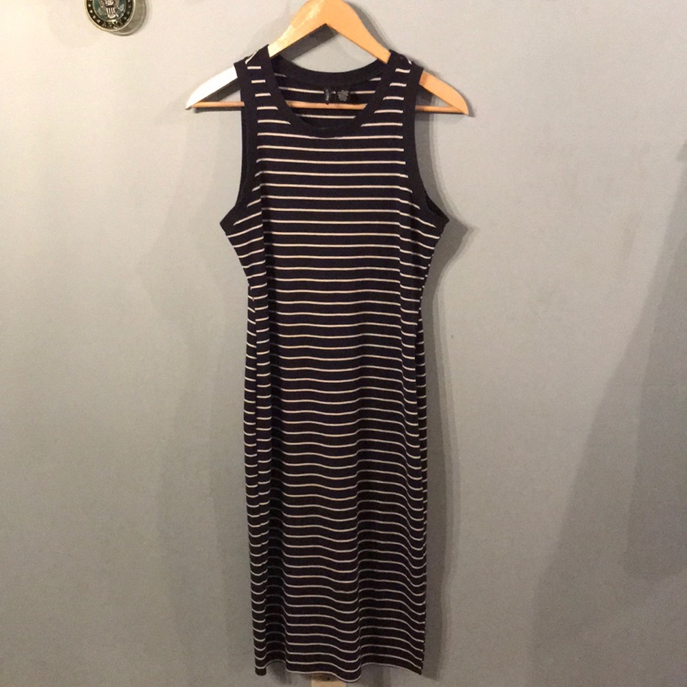 Navy Blue and White striped body con dress